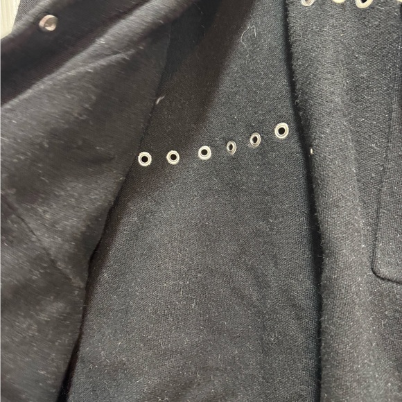 Maje Knit Overshirt with Eyelets Black and Silver Cardigan with Studded Grommets - Picture 11 of 11